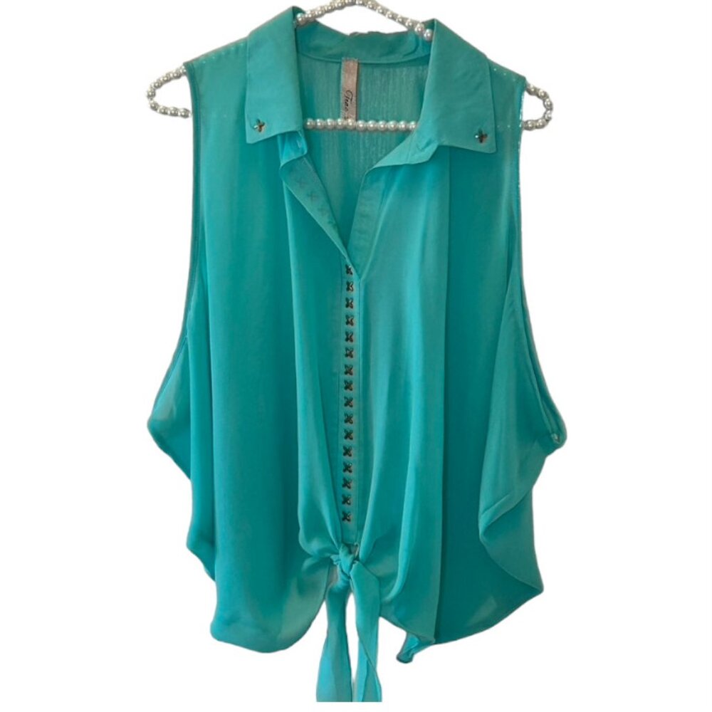 Stunning Aqua Tie Front Top from Trac - L - EUC
